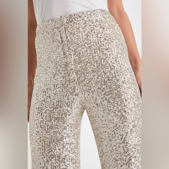 Lulus Sparkly Session Beige Sequin High Rise Wide-LegTrouser Pants, Size M, NWT - Picture 2 of 16